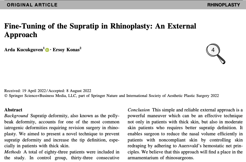Author:  Fine-Tuning of the Supratip in Rhinoplasty: An External Approach
